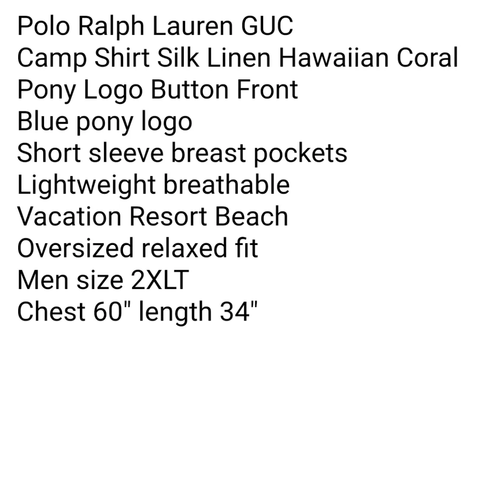 Polo Ralph Lauren Camp Shirt Silk Linen Men 2X Tall Hawaiian Coral Pony Logo